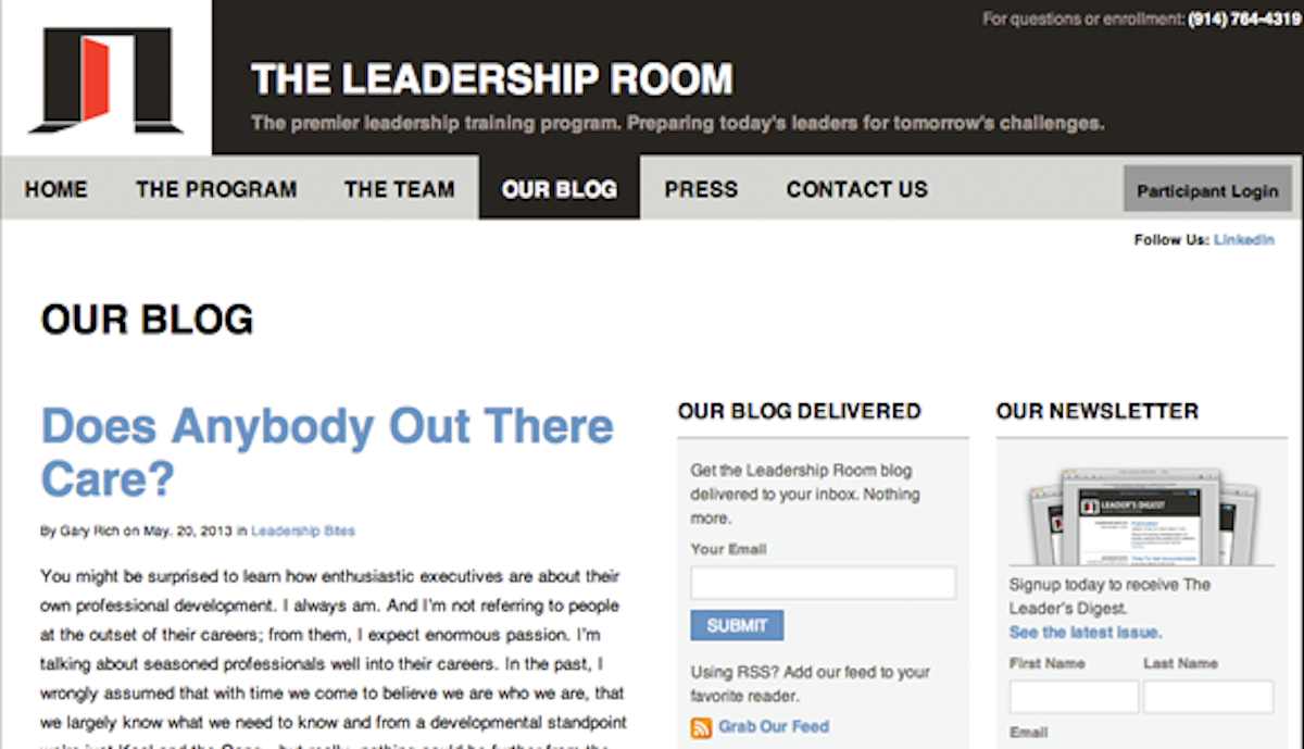 Designed and built several pages within the existing style direction of The Leadership Room branding.